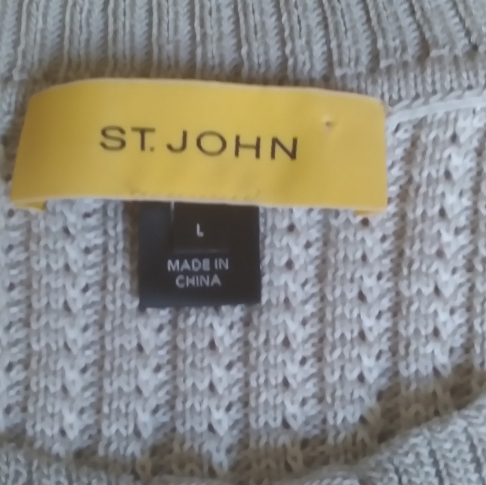 St. John Santana Knit Women's Sweater Large Pink Red Chevzon Print Ribbed Zip-Up - Picture 8 of 12